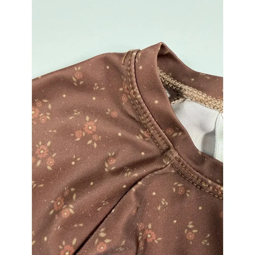 Jamie Kay Floral Long Sleeve Rash Guard Swim Top Brown Size 3